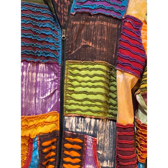 Women's Patchwork Colors BOHO Zip Hoodie 3/4 Length Plus Size - Picture 5 of 7